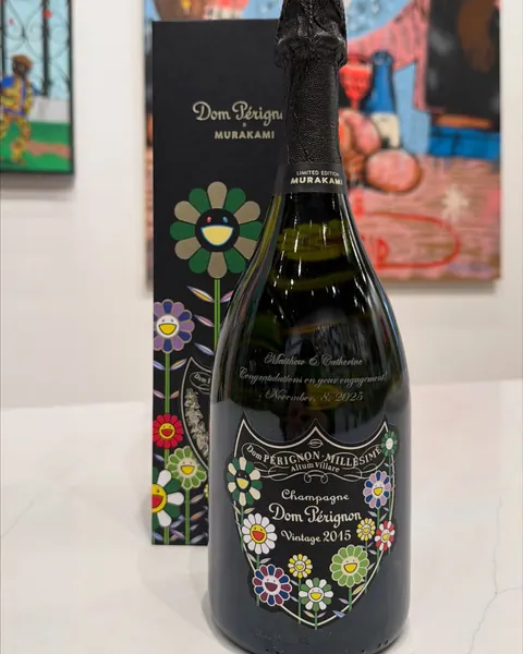 A Dom Pérignon Vintage 2015 bottle from the Takashi Murakami edition, laser engraved.