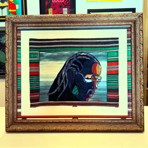 Bisa Butler, Untitled (Stevie Wonder), in a Frame Chicago frame.