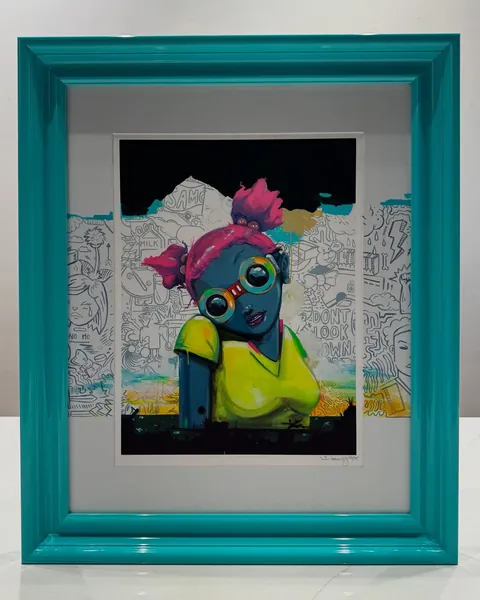 Hebru Brantley, No Gardens Pt. II, in a Frame Chicago frame.
