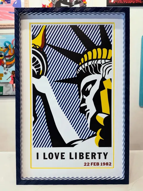 Roy Lichtenstein, I Love Liberty, in a Frame Chicago frame.